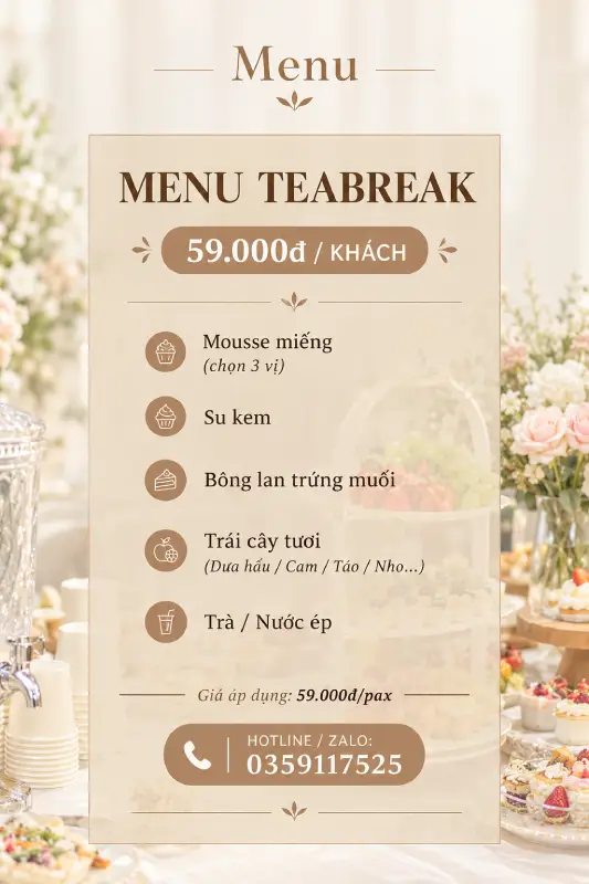 Menu thực đơn set tiệc Teabreak TB01